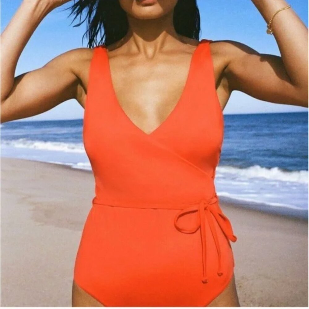 Andie Swim The Belmar One Piece Swimsuit Belted Tie Sire Orange New NWT Medium